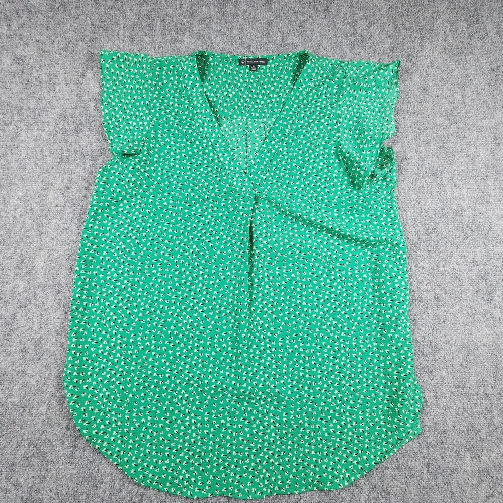 Adrianna Papell Green Floral V-Neck Flutter Sleeve Blouse Medium AD1S300737